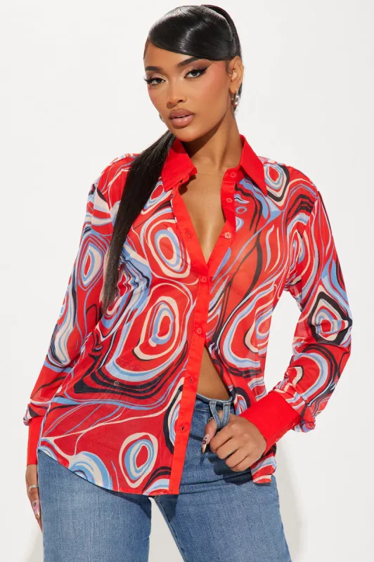 Santorini Mesh Shirt - Red/combo sold by Fashion Nova