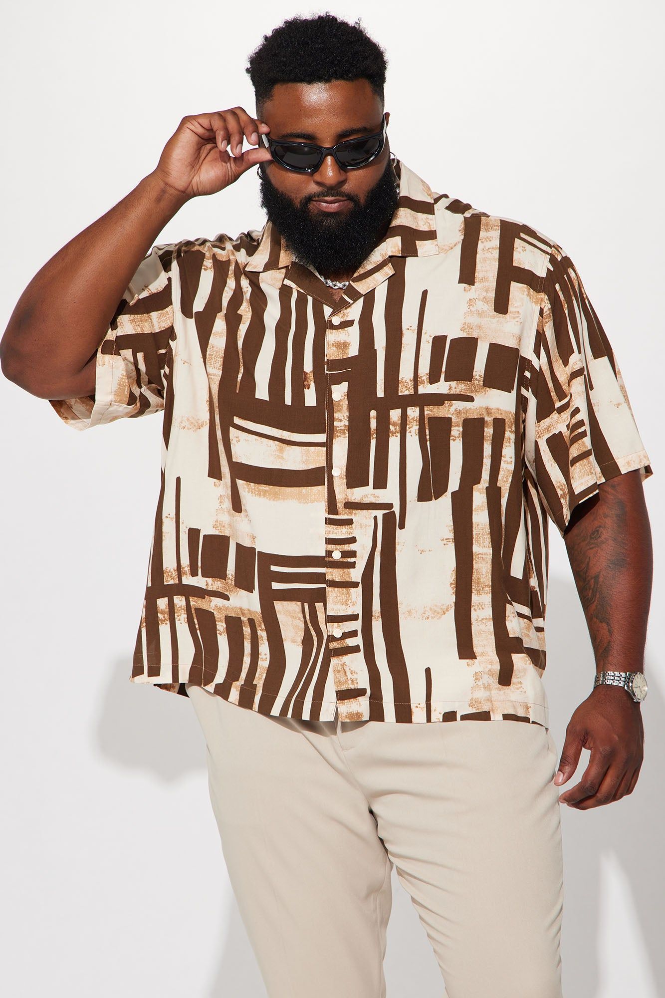 Messer Button Up Shirt - Brown/combo sold by Fashion Nova product image thumbnail 2