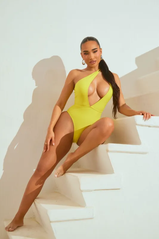 Hadley Asymmetrical 1 Piece Swimsuit - Yellow sold by Fashion Nova