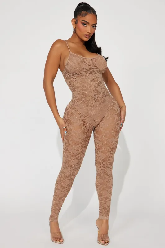 With Love Embellished Seamless Jumpsuit - Brown sold by Fashion Nova