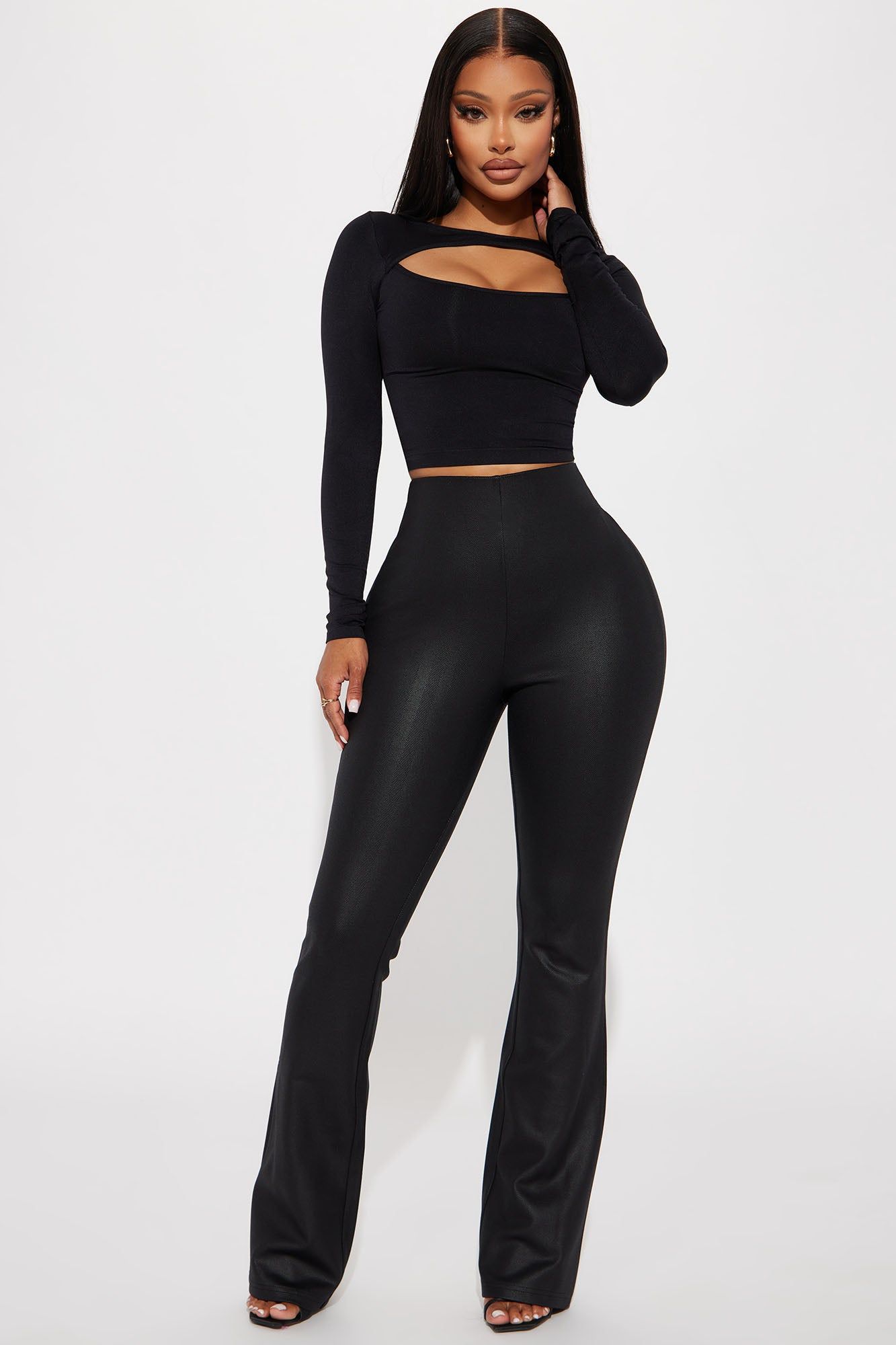 On The Go Textured Wide Leg Pant - Black sold by Fashion Nova