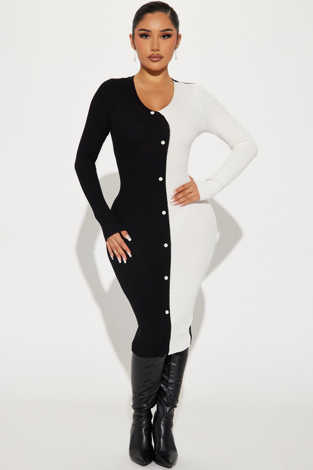 Cori Colorblock Sweater Midi Dress - Ivory/combo sold by Fashion Nova