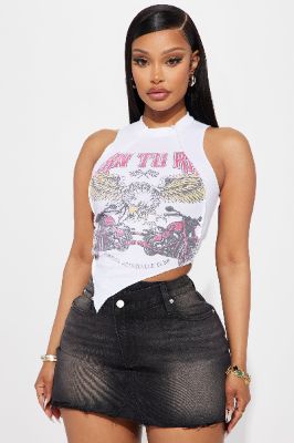 Vintage Ride Asymmetrical Top - White made by Fashion Nova