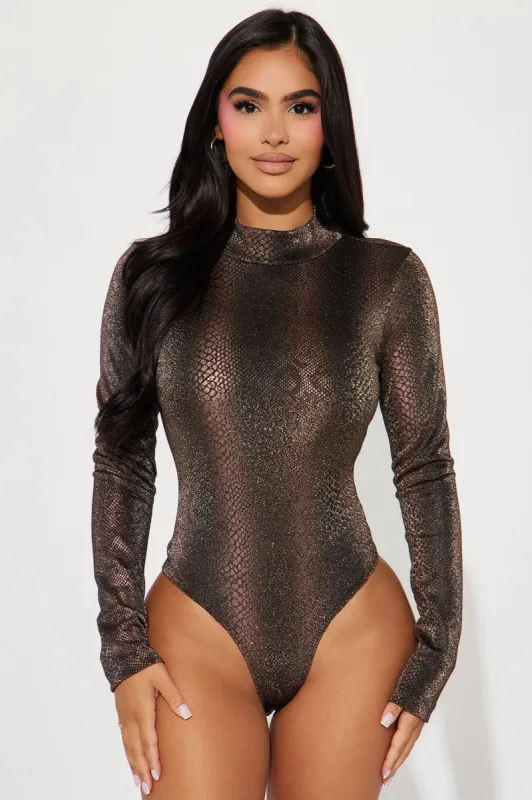 Jada Shimmer Bodysuit - Brown/combo sold by Fashion Nova