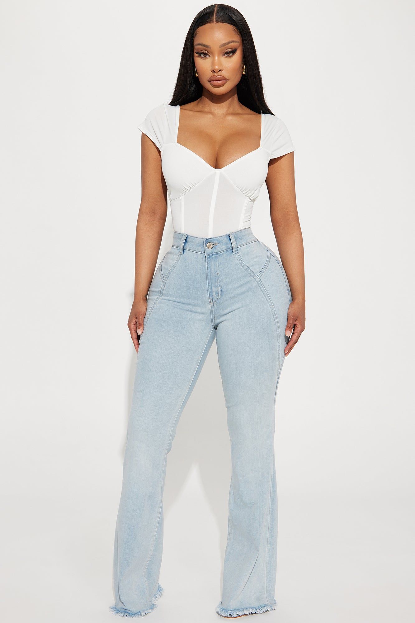 Giving You A Chance Stretch Flare Jeans - Light Wash sold by Fashion Nova