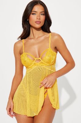 More Than Enough Lace Babydoll - Yellow sold by Fashion Nova