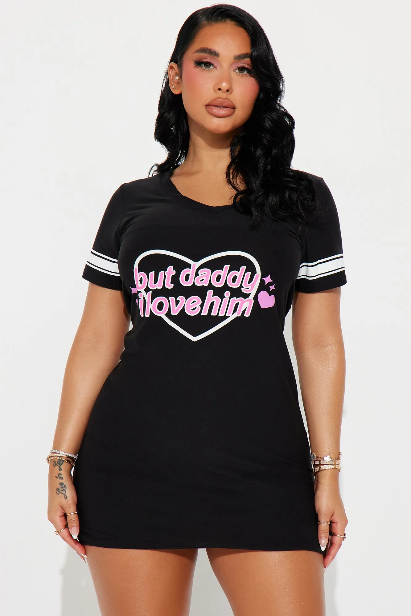 But I Love Him PJ Sleep Shirt - Black sold by Fashion Nova