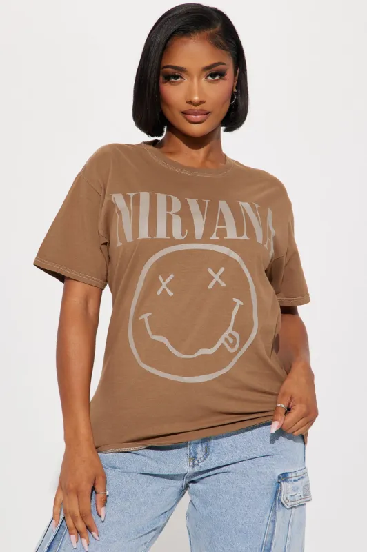 Nirvana Face Logo Graphic Tee - Mocha sold by Fashion Nova