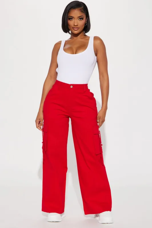Rory Wide Leg Cargo Pant - Red made by Fashion Nova