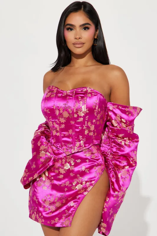 Alexandra Metallic Satin Skirt Set - Fuchsia sold by Fashion Nova
