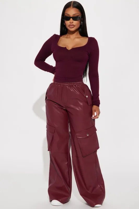 Valencia Faux Leather Cargo Pant - Burgundy sold by Fashion Nova