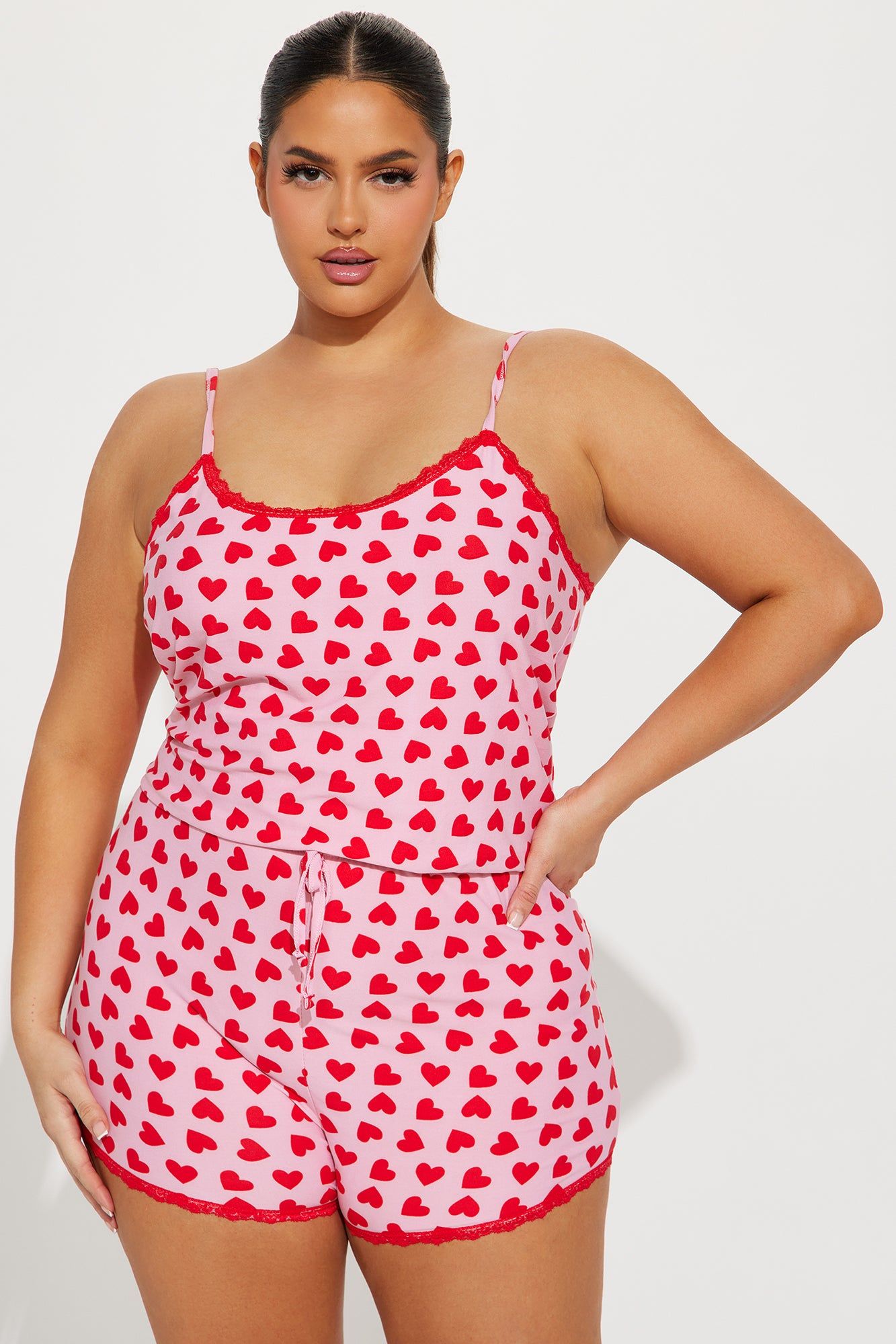 It's All Love Cami PJ Romper Onesie - Red/combo sold by Fashion Nova product image thumbnail 5