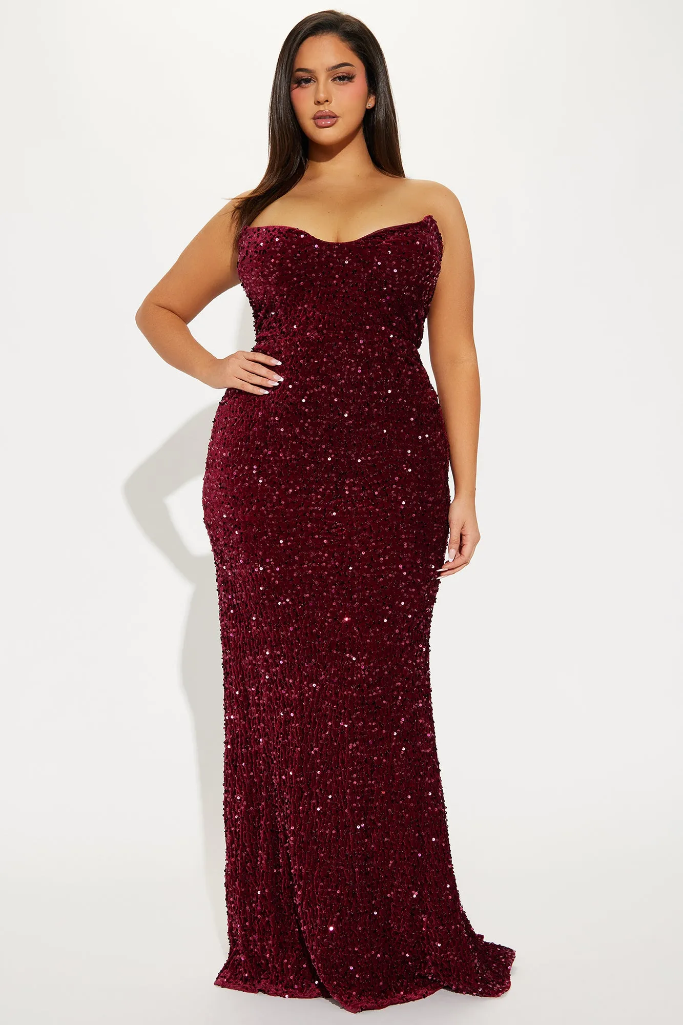 Noir Hour Velvet Sequin Gown - Burgundy sold by Fashion Nova product image thumbnail 4