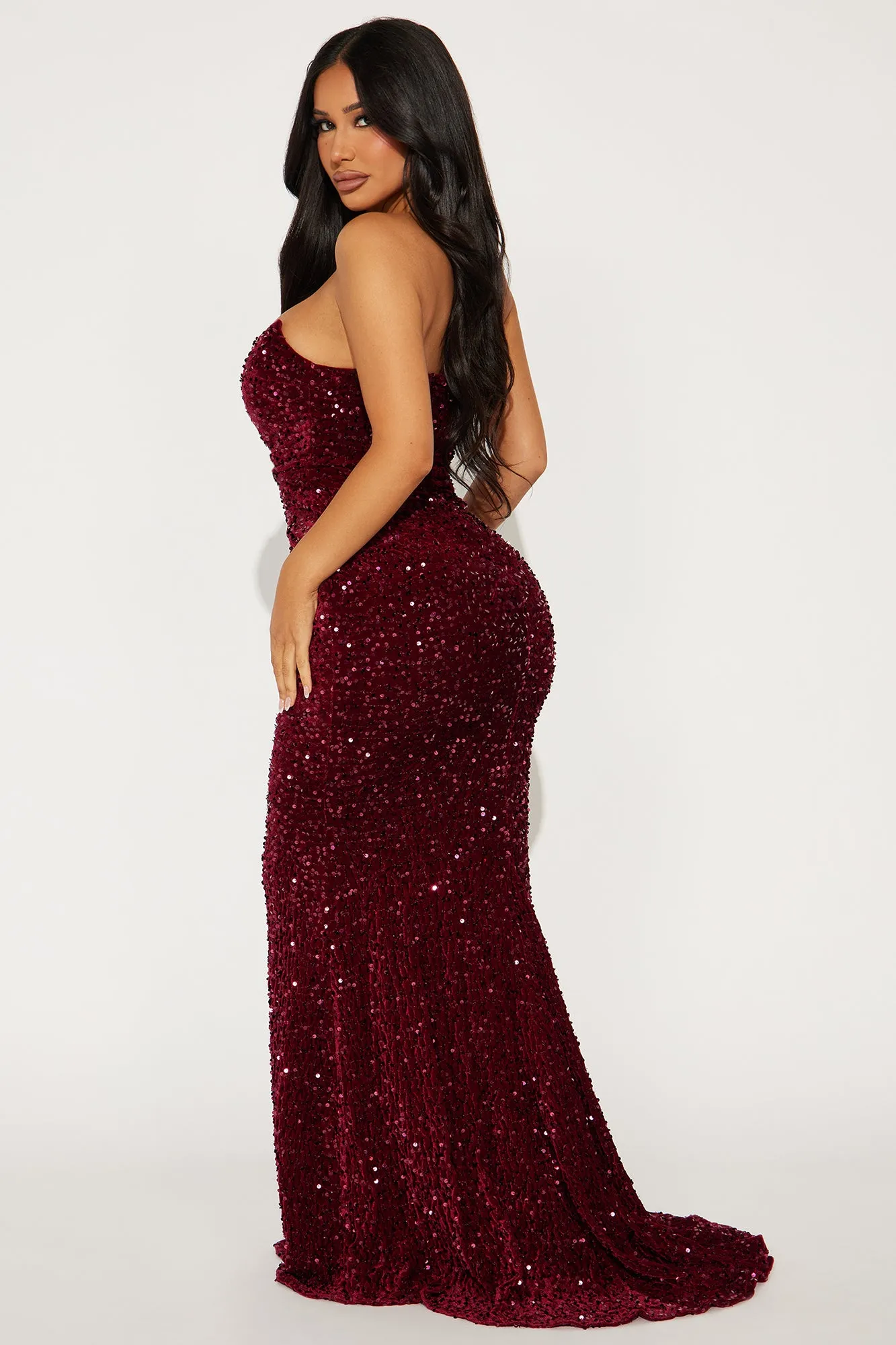 Noir Hour Velvet Sequin Gown - Burgundy sold by Fashion Nova product image thumbnail 3