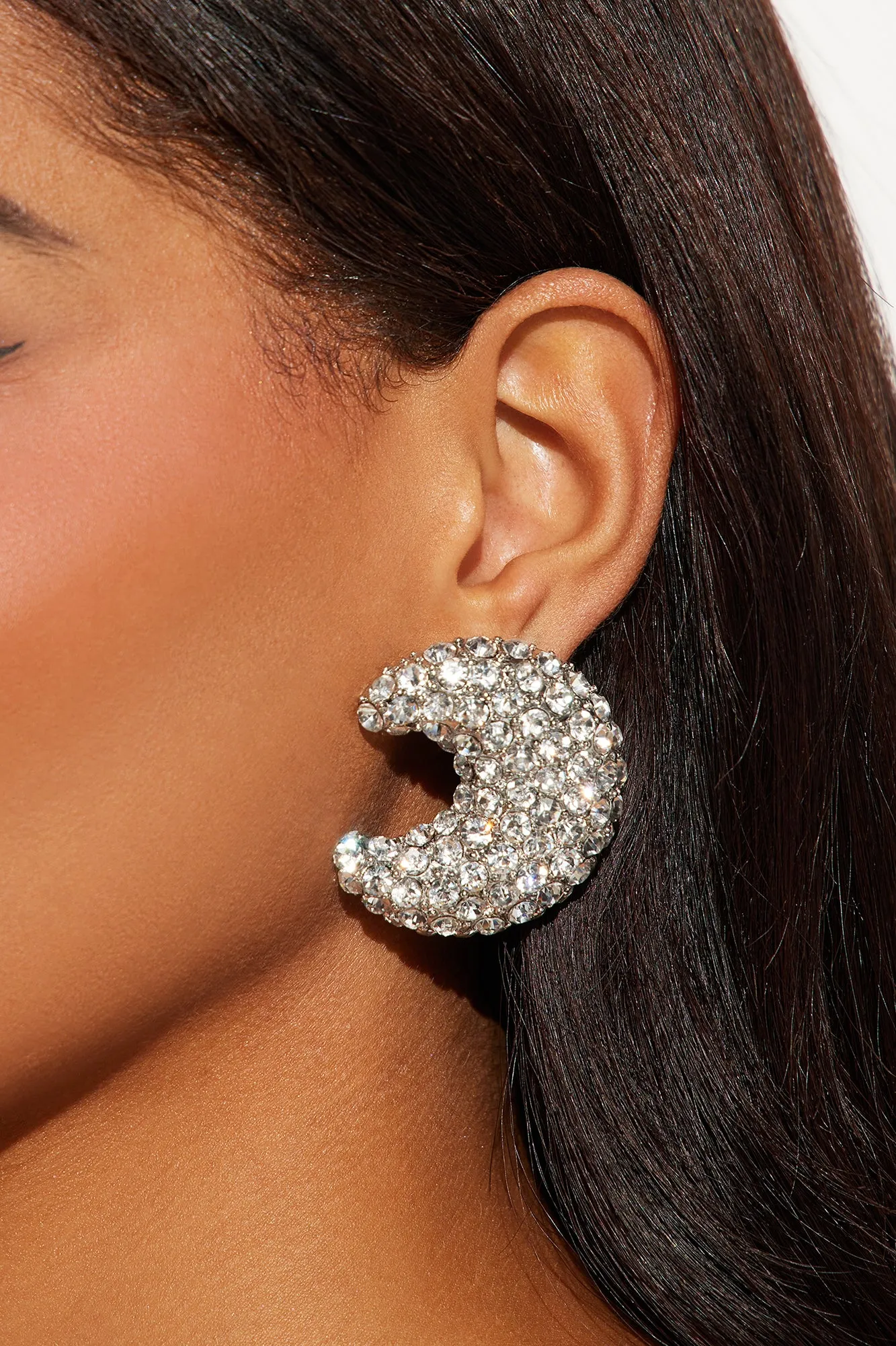 Crystal Crescent Earrings - Silver sold by Fashion Nova