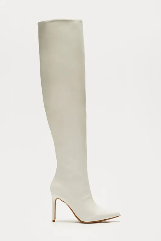 Gene Thigh High Boots - White sold by Fashion Nova