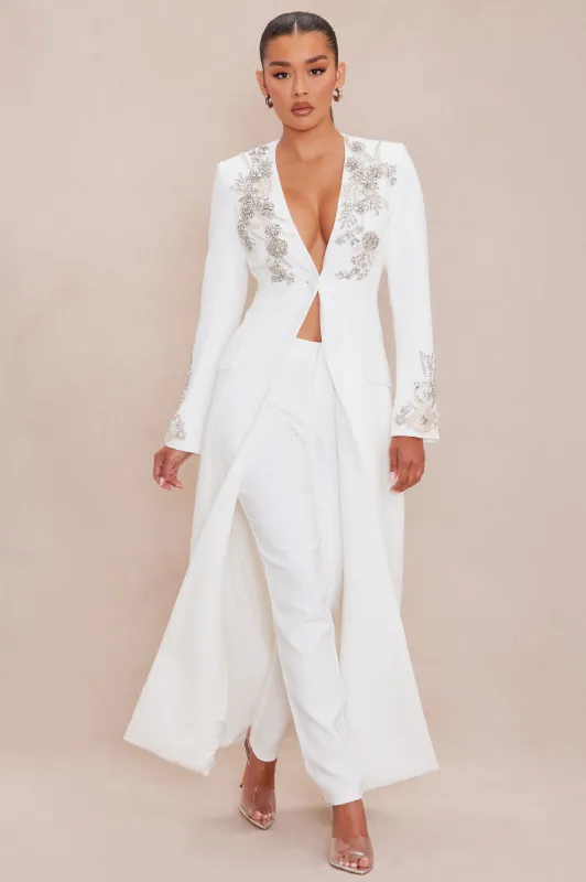 Gracelyn Embellished Maxi Blazer Suit Set - White sold by Fashion Nova