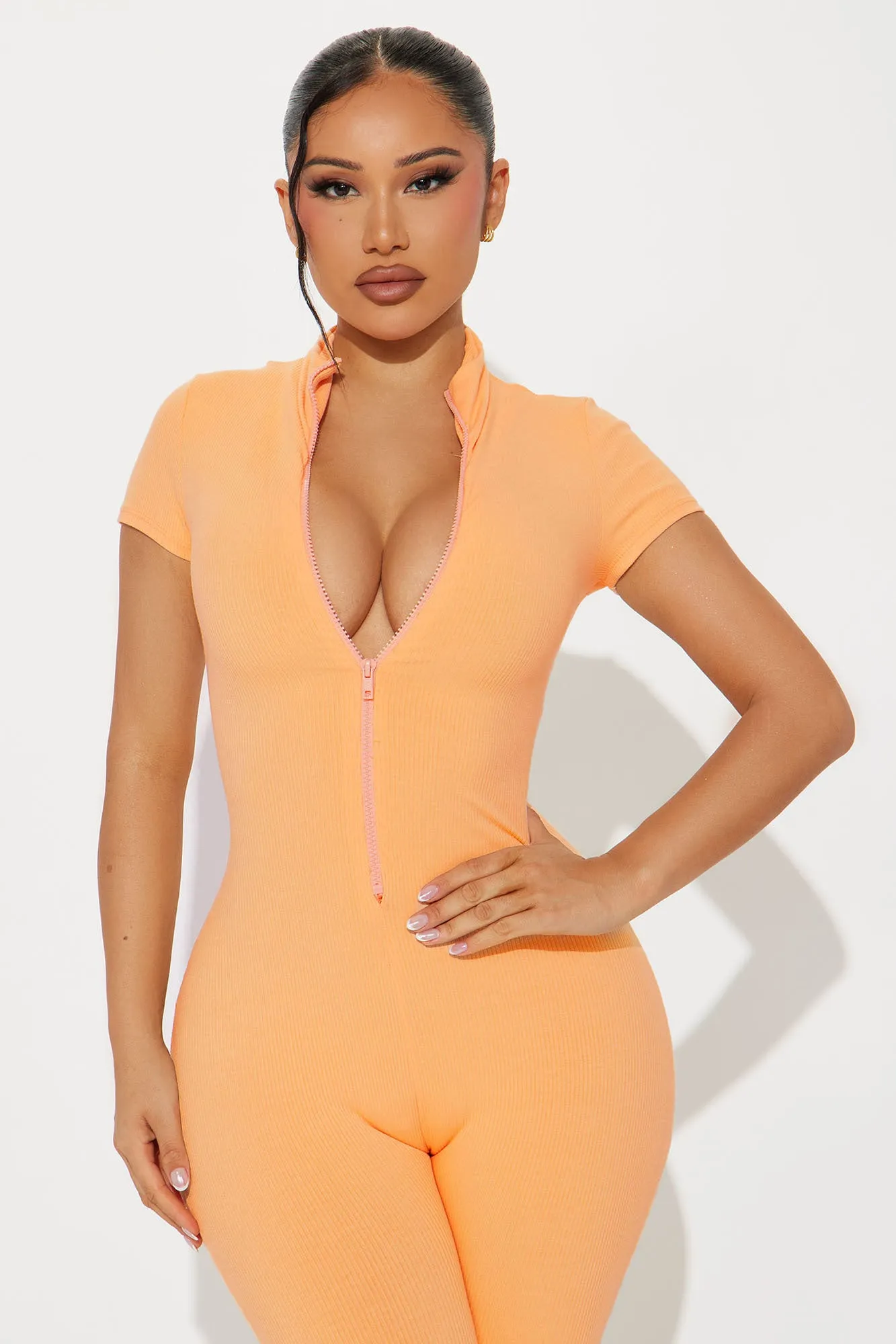 Anabel Short Sleeve Snatched Jumpsuit - Peach sold by Fashion Nova product image thumbnail 2