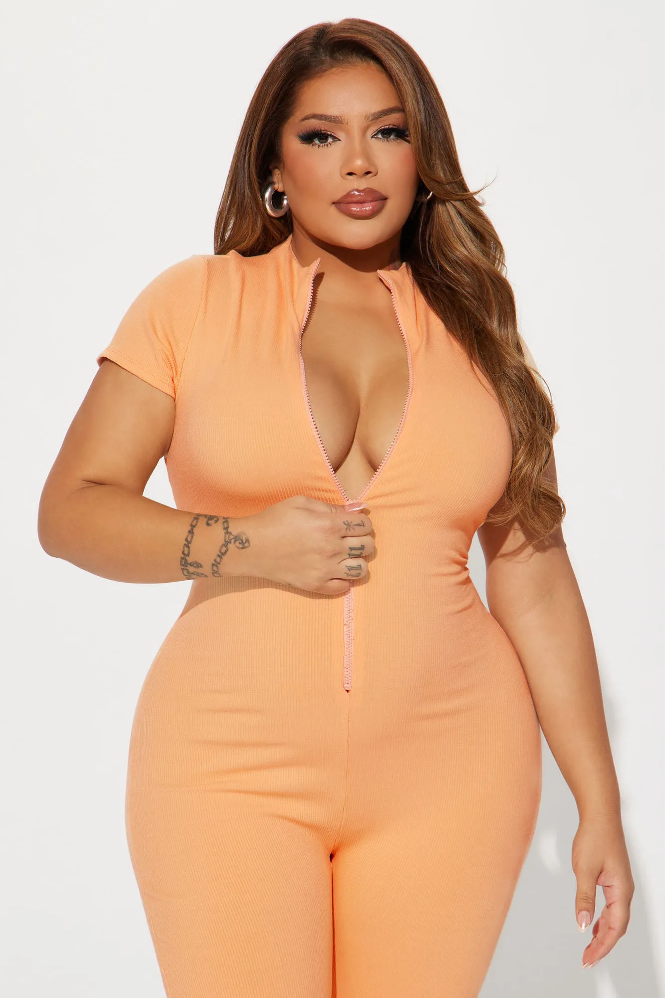 Anabel Short Sleeve Snatched Jumpsuit - Peach sold by Fashion Nova product image thumbnail 5