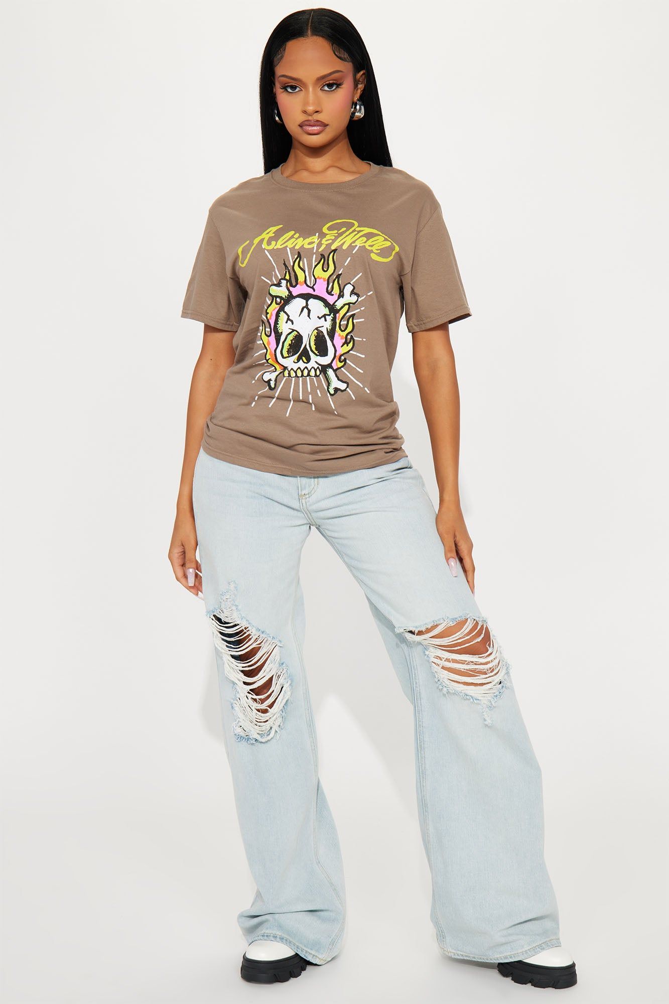 Alive And Well Skull Graphic Tee - Taupe sold by Fashion Nova product image thumbnail 2