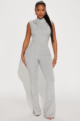 No Vacancy Jumpsuit  - Heather Grey sold by Fashion Nova