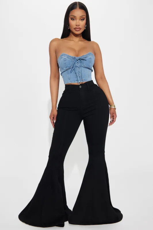 Astria Stretch Extreme Flare Jeans - Black Wash sold by Fashion Nova