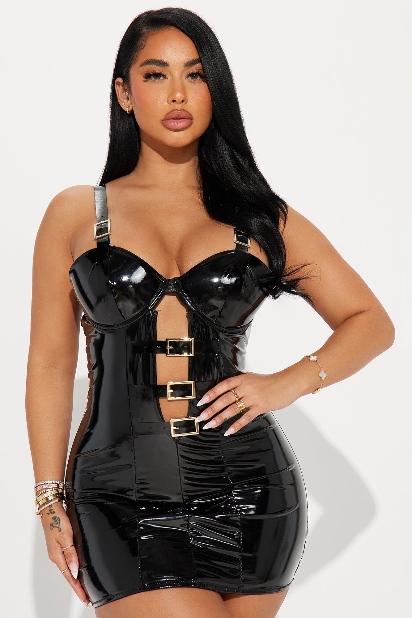Your Favorite Night Liquid Vinyl Babydoll - Black sold by Fashion Nova