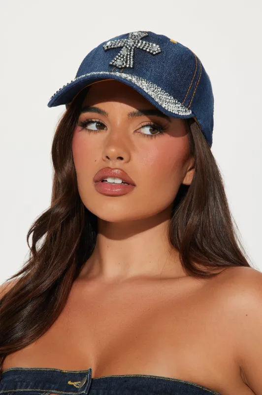 Fallen Sinner Baseball Hat - Dark Wash sold by Fashion Nova