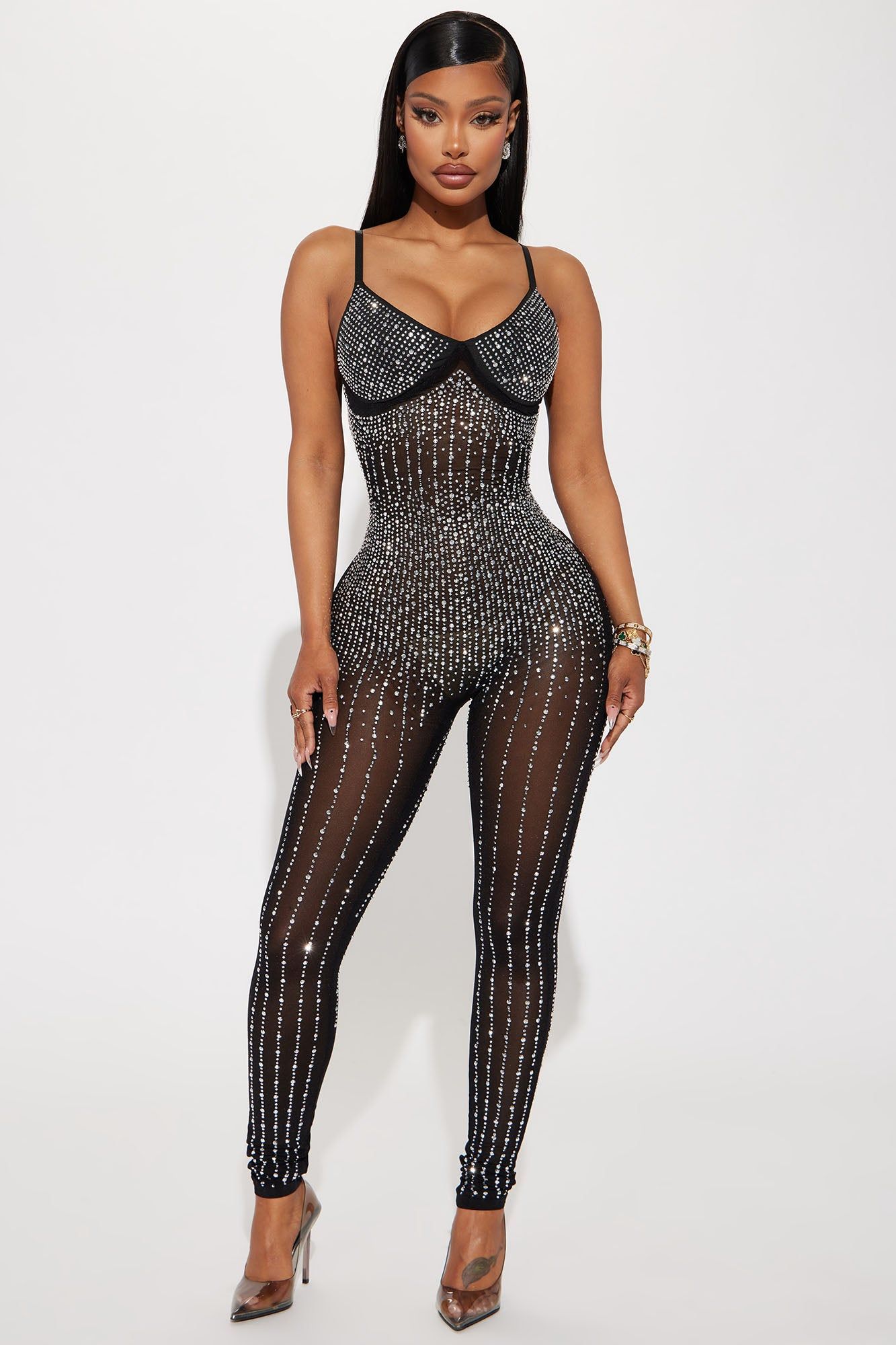 Tomorrow And Tonight Rhinestone Jumpsuit - Black sold by Fashion Nova