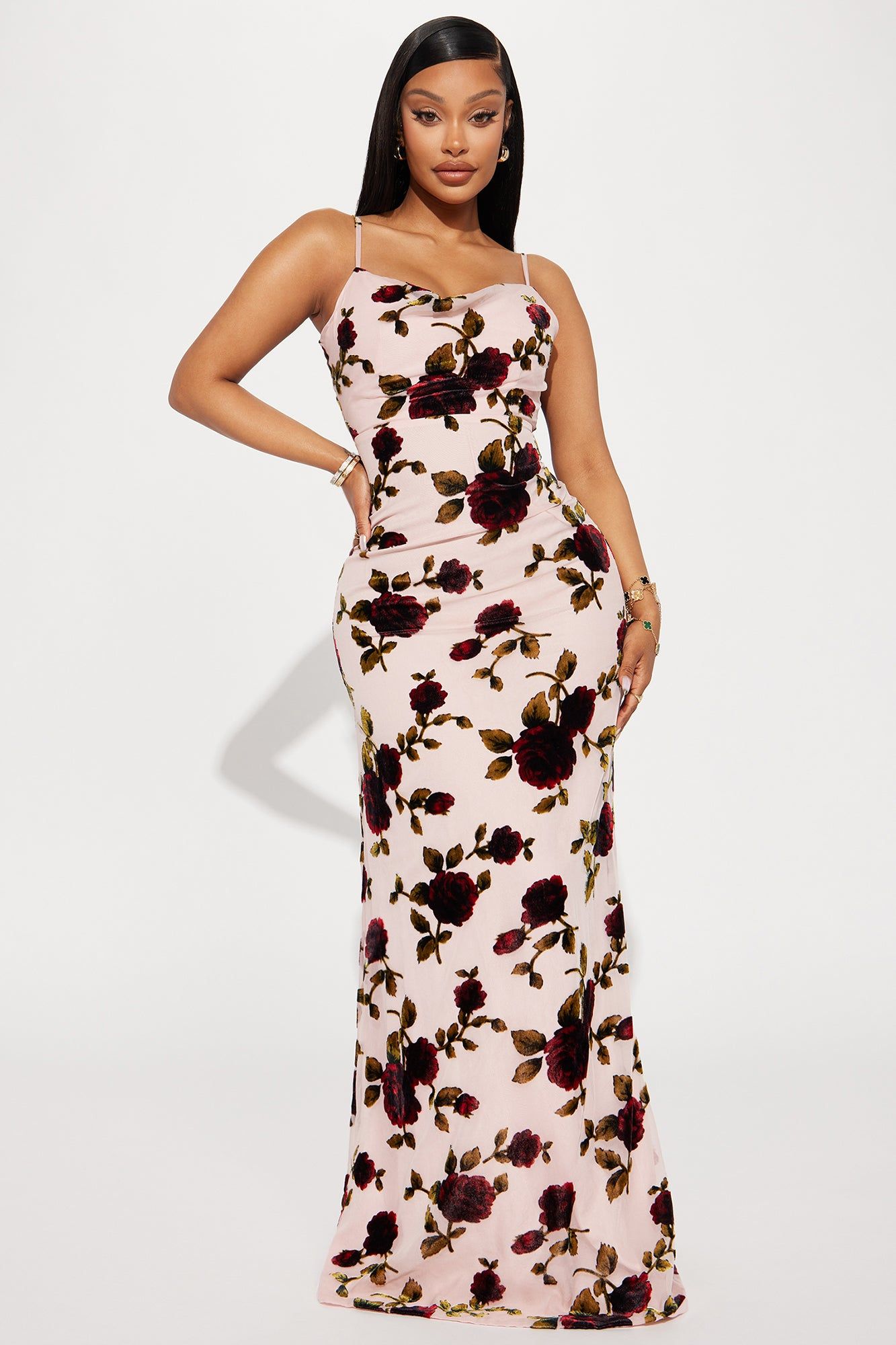 Rose Chiffon Maxi Dress - Pink/combo sold by Fashion Nova