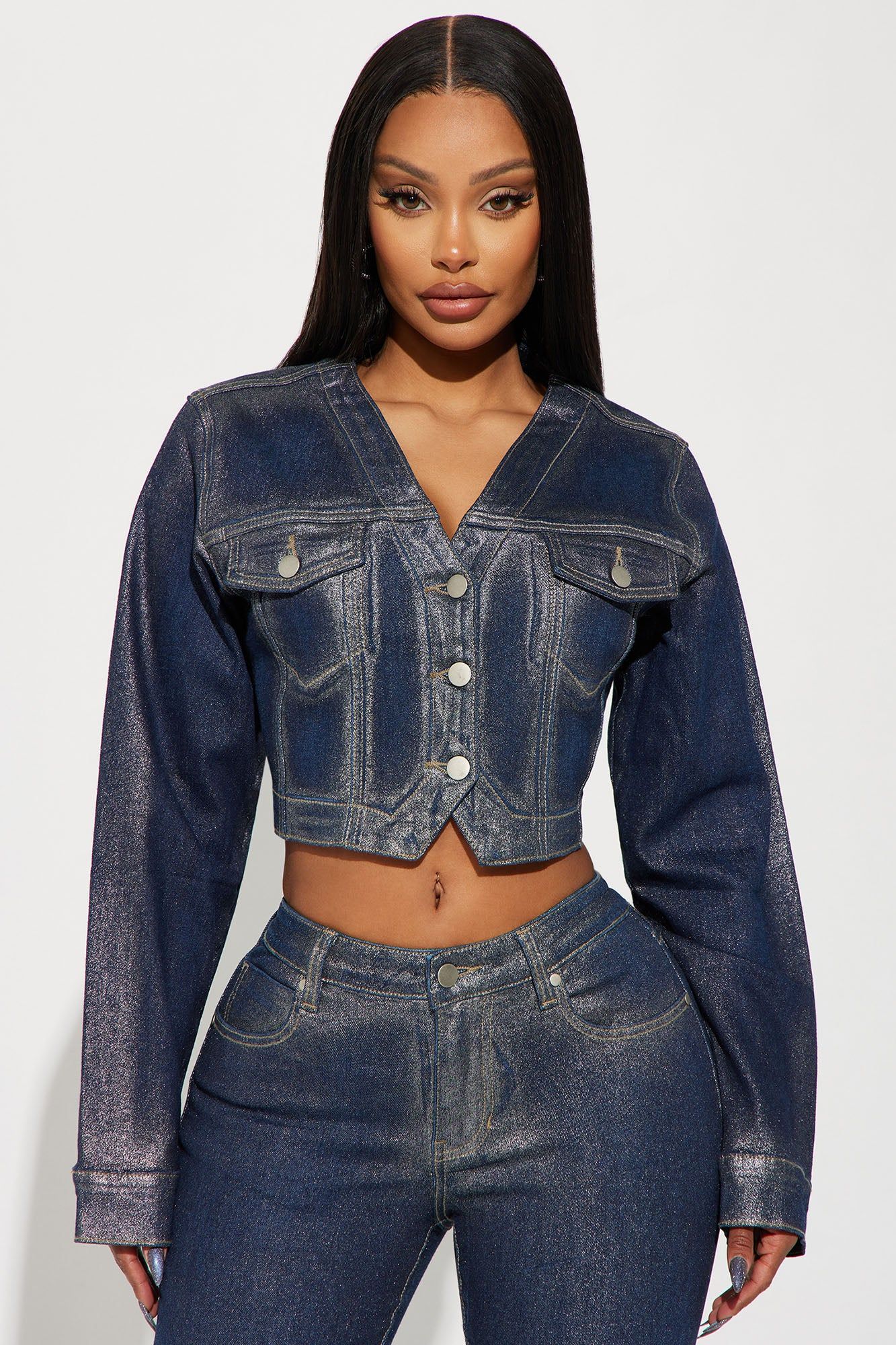 Like A Diamond Sparkle Denim Jacket - Dark Wash sold by Fashion Nova