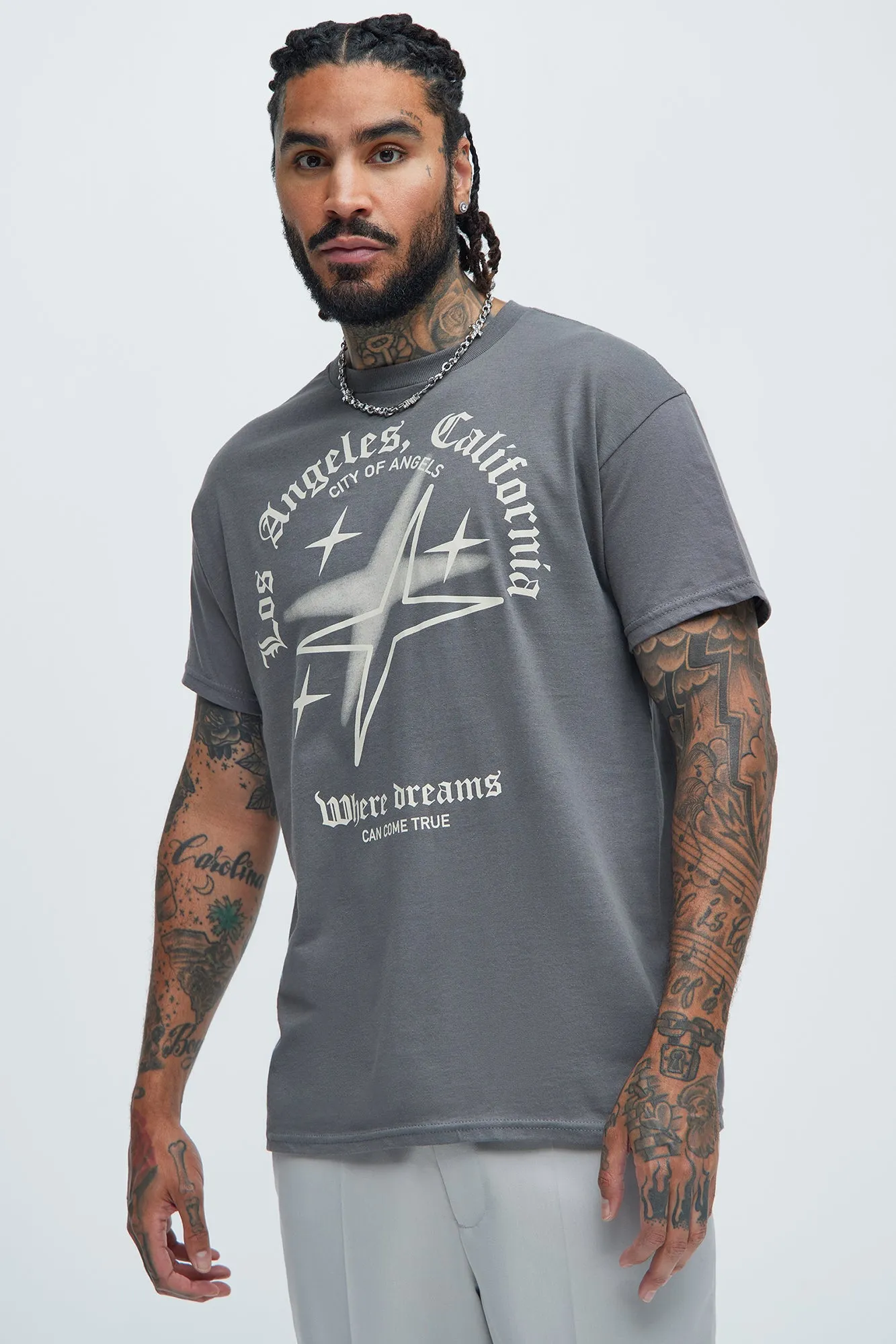 LA Where Dreams Come True Short Sleeve Tee - Charcoal sold by Fashion Nova