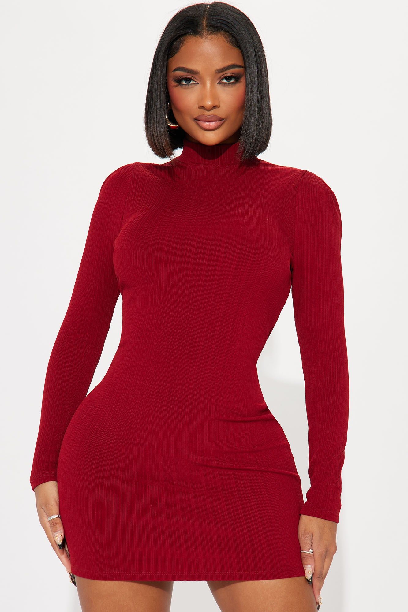 Sofia Ribbed Mini Dress - Burgundy sold by Fashion Nova