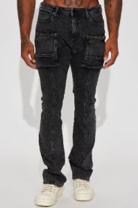 Hit That Pill Stacked Skinny Flare Jeans - Black Wash sold by Fashion Nova