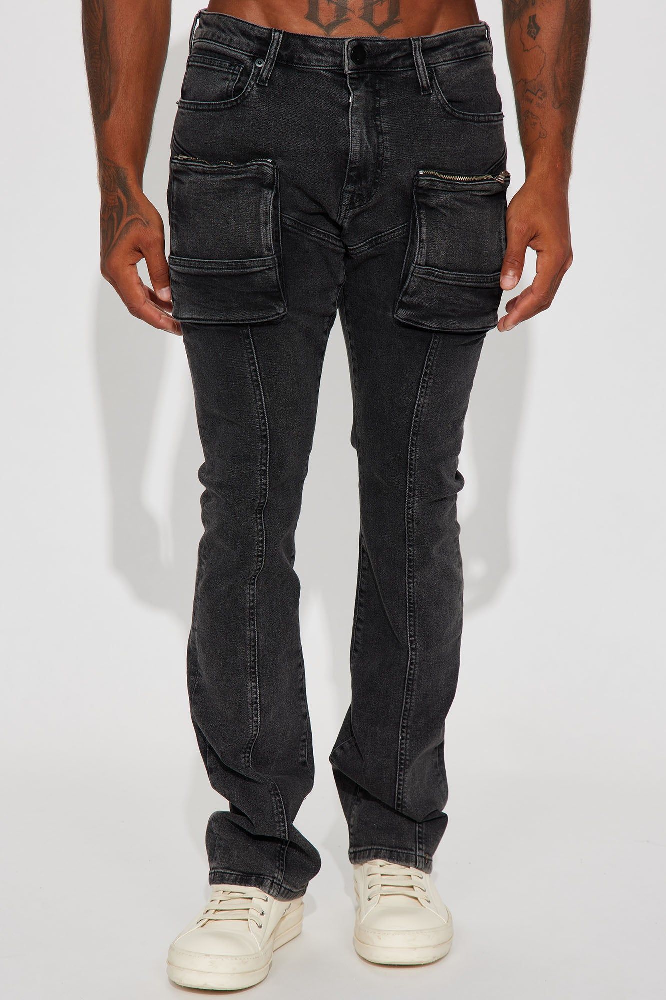 Hit That Pill Stacked Skinny Flare Jeans - Black Wash sold by Fashion Nova product image thumbnail 4