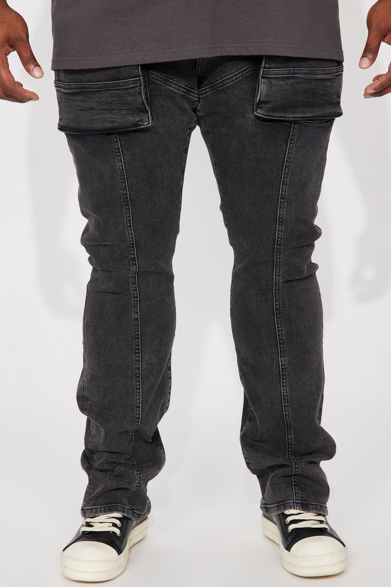 Hit That Pill Stacked Skinny Flare Jeans - Black Wash sold by Fashion Nova product image thumbnail 2