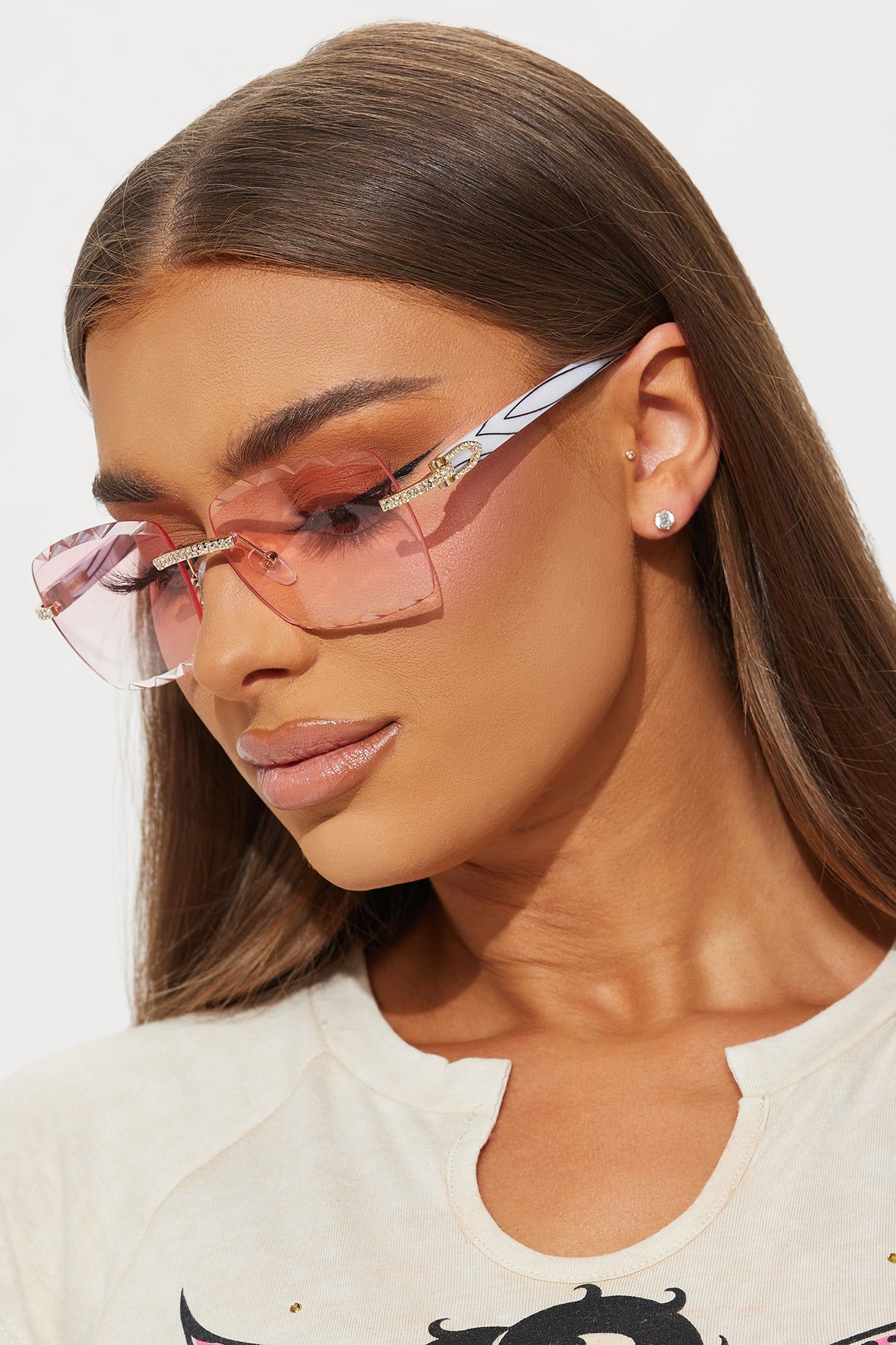 Notice Me Rhinestone Sunglasses - Clear/Pink sold by Fashion Nova