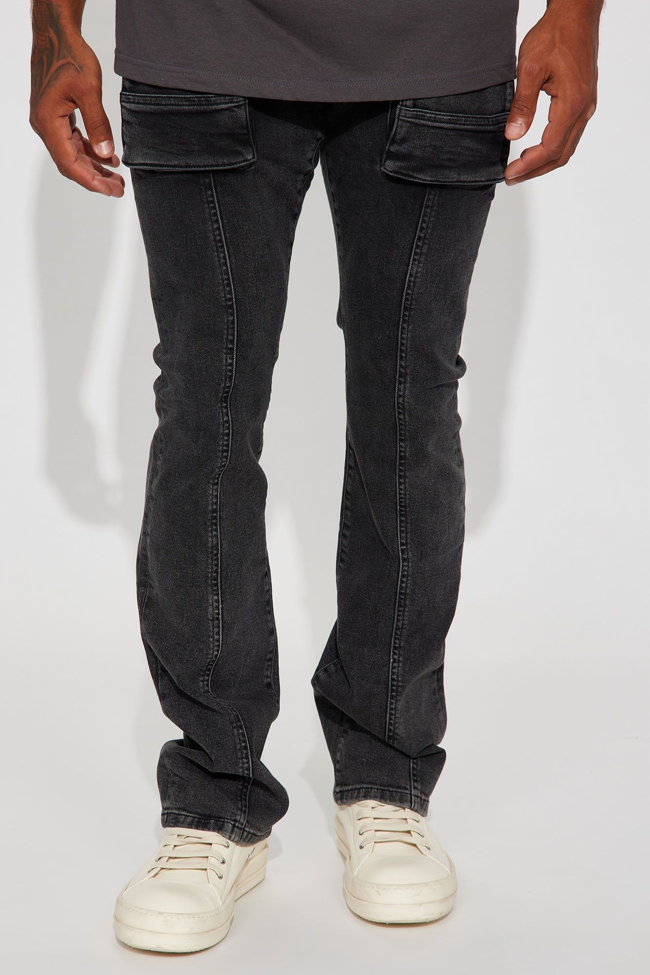 Hit That Pill Stacked Skinny Flare Jeans - Black Wash sold by Fashion Nova