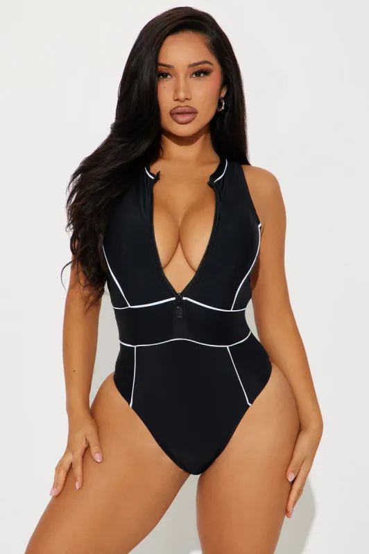 Evelyn II Zip Up 1 Piece Swimsuit - Black/White sold by Fashion Nova