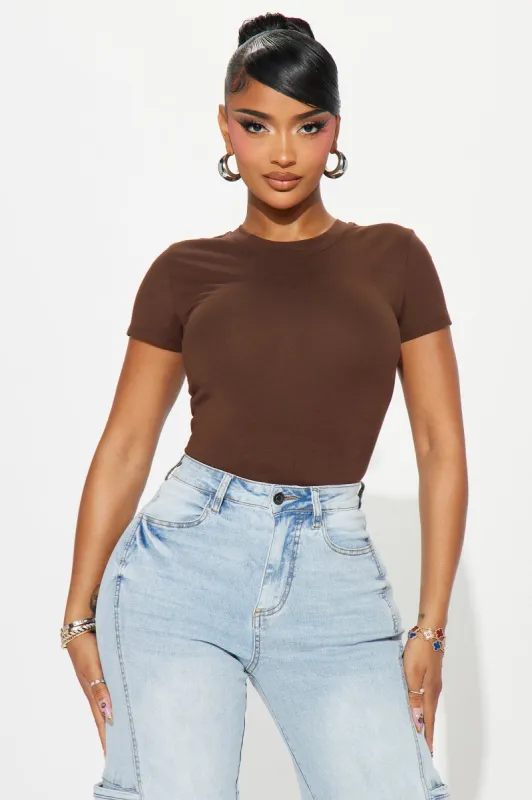 Camilla Classic Fit Crew Neck Tee - Brown sold by Fashion Nova