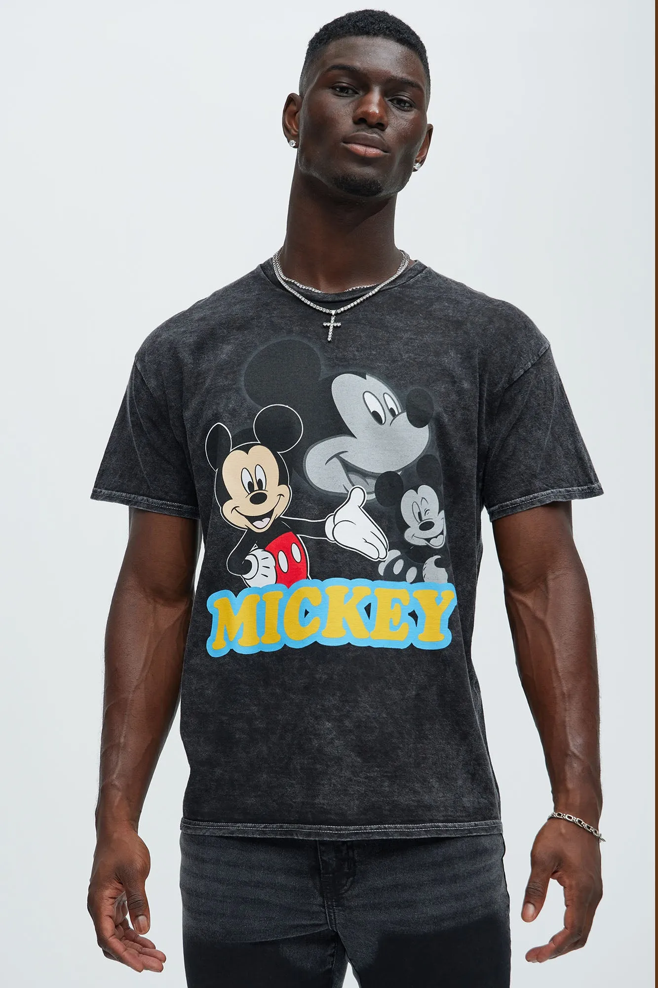 Disney Mickey Mouse Portrait Short Sleeve Tee - Black Wash sold by Fashion Nova