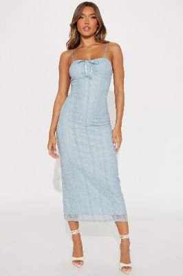 Shay Lace Maxi Dress - Light Blue sold by Fashion Nova