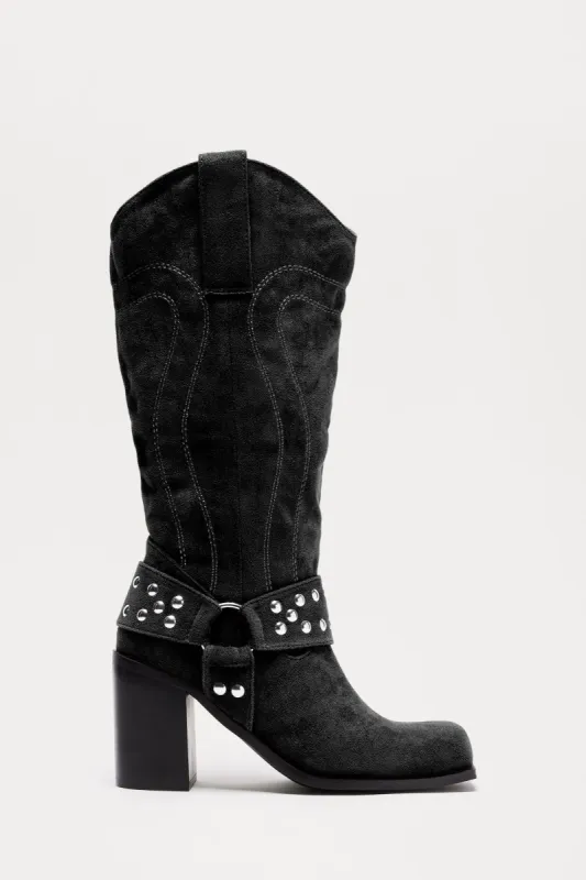 River Moto Knee High Boots - Black sold by Fashion Nova