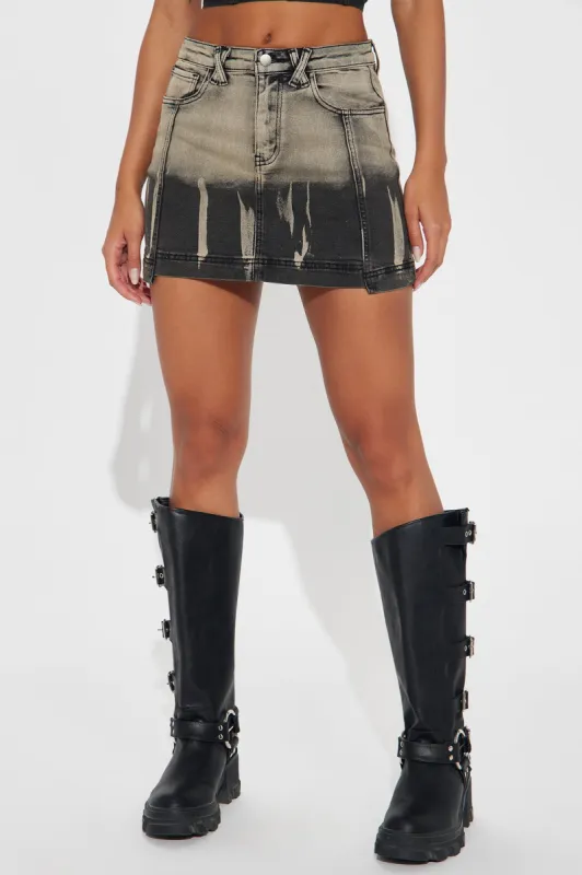 Don't Mess Around Bleach Denim Mini Skirt - Grey sold by Fashion Nova