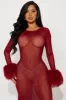 Cassandra Sheer Maxi Dress - Burgundy sold by Fashion Nova