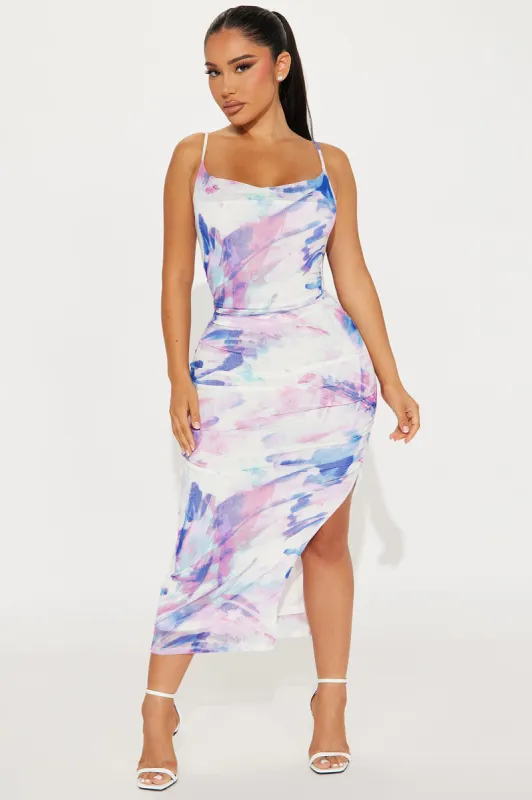Auriana Mesh Midi Dress - Blue/combo sold by Fashion Nova