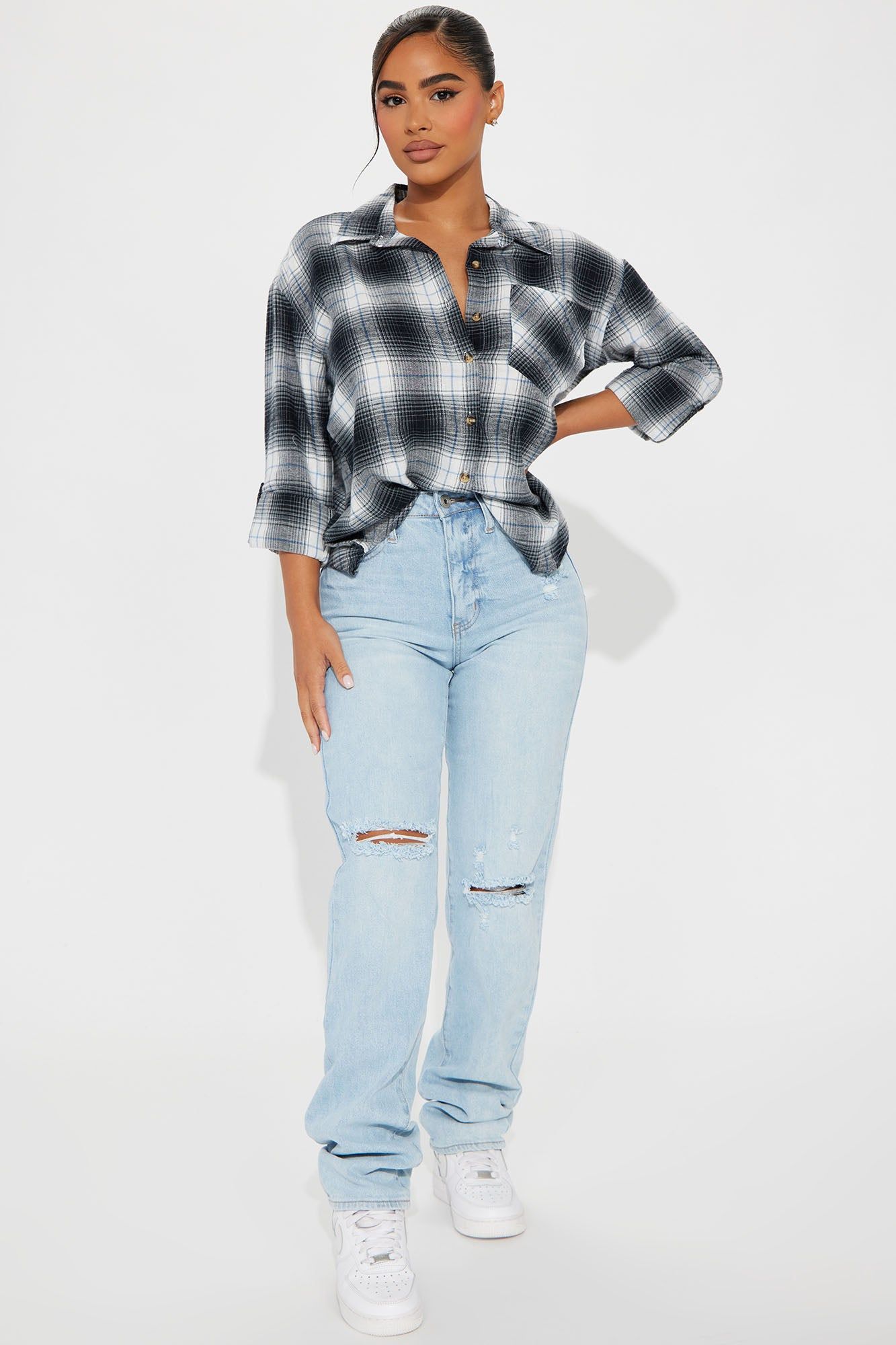 Keegan Plaid Shirt - Black/White sold by Fashion Nova product image thumbnail 2