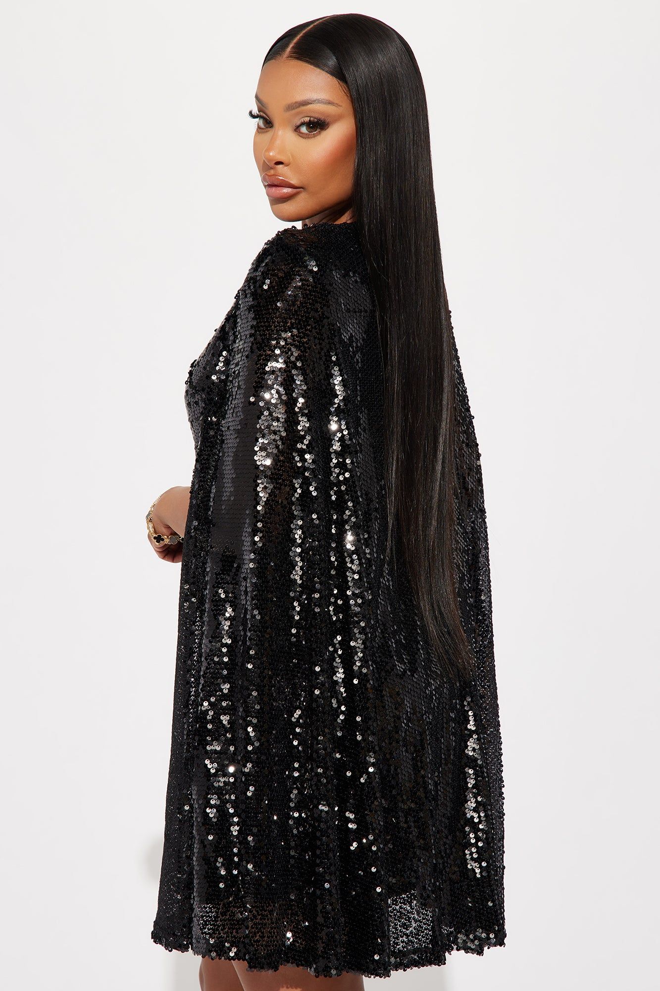 Cape Sequin Mini Dress - Black sold by Fashion Nova product image thumbnail 3