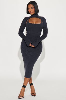 Bella Sweater Midi Dress - Grey sold by Fashion Nova