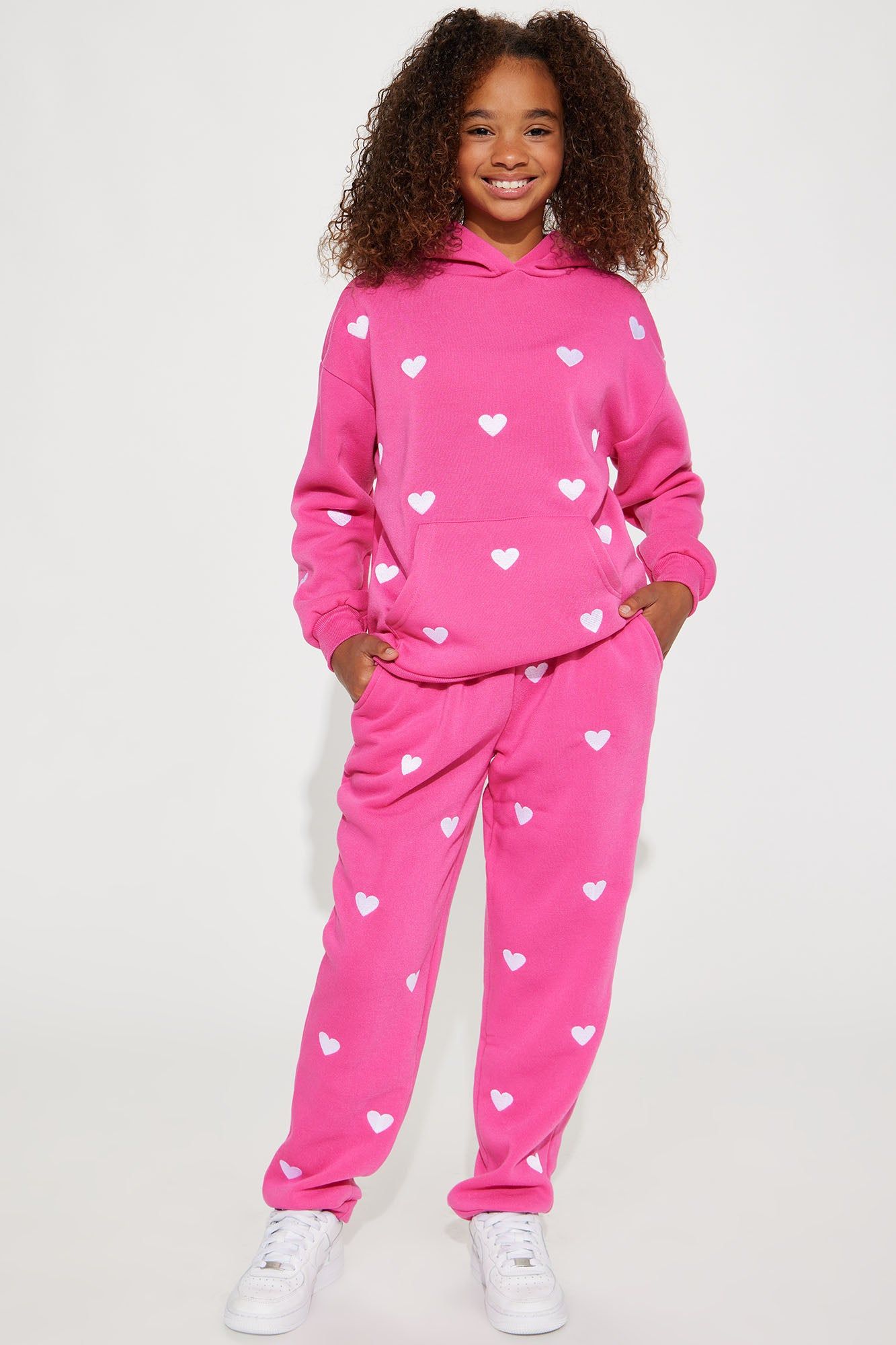 Mini Heart Print Fleece Joggers - Fuchsia sold by Fashion Nova